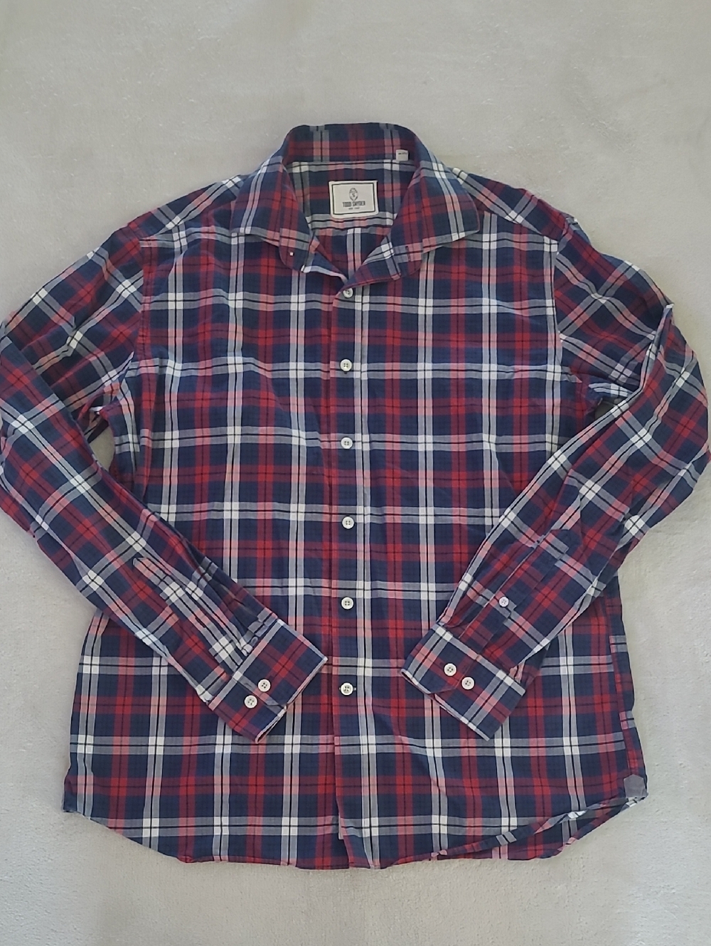 Todd Snyder Shirt Male 16.5 36/37 Red Blue Plaid Button Front Cotton Casual